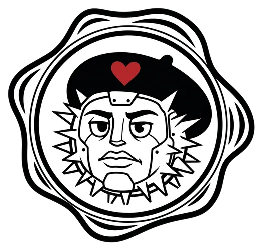 The 0-draft seal: a robot face under a black beret with a red heart
